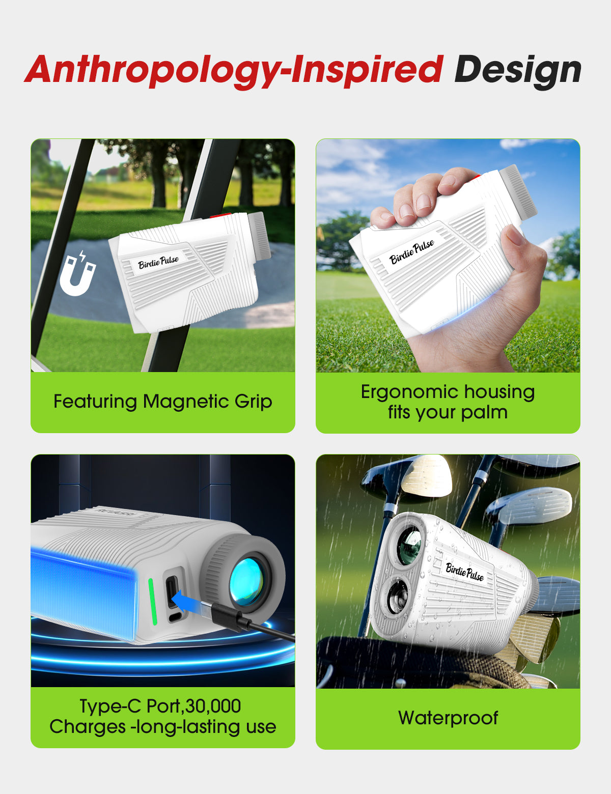 N5-1200 BIRDIEPULSE Golf Rangefinder with Slope & Magnet,1300 Yards Range Finder for Golf,Flag Locking Vibration,6-6.5X Magnification & HD LCD,Rechargeable Golf Range Finder