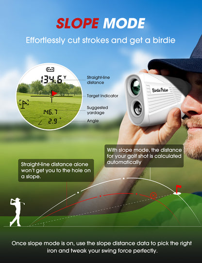 N5-1200 BIRDIEPULSE Golf Rangefinder with Slope & Magnet，1300 Yards Range Finder for Golf，Flag Locking Vibration，6-6.5X Magnification & HD LCD，Rechargeable Golf Range Finder